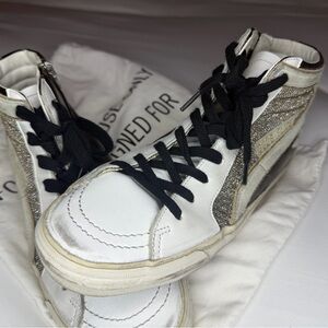Golden Glitter High-Top Sneakers with Black Laces